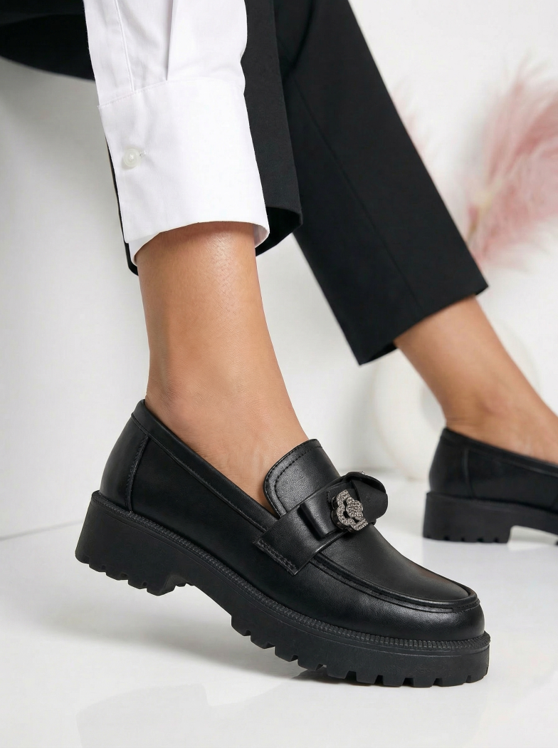 Pantofi casual dama negri din piele ecologica Elaris #24671