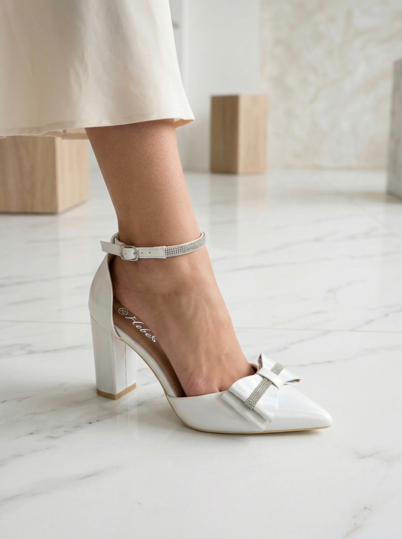 Pantofi cu toc dama argintii din piele ecologica Elis #24673