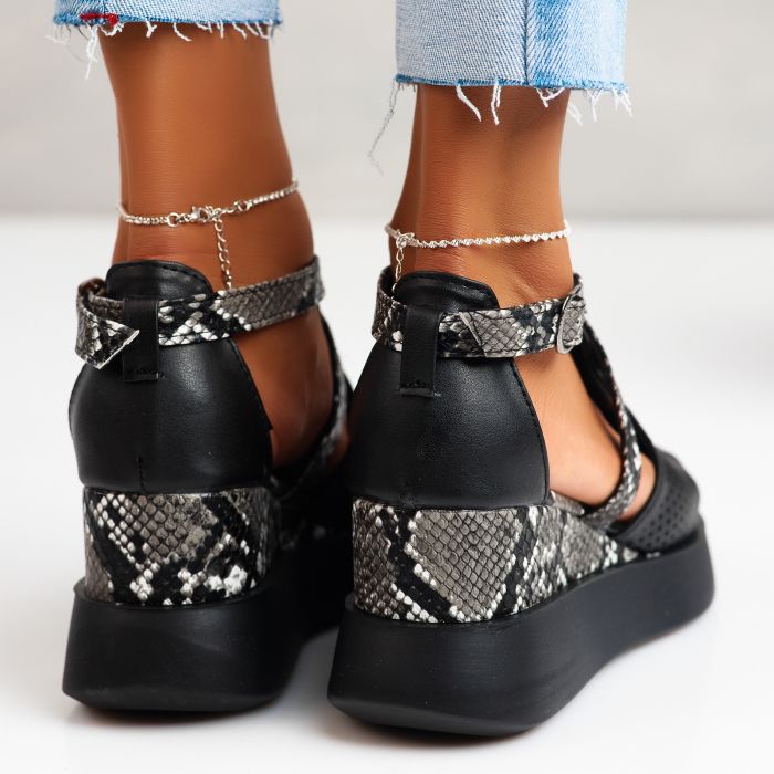 Sandale cu platforma dama negre din piele ecologica Nicolle #24688