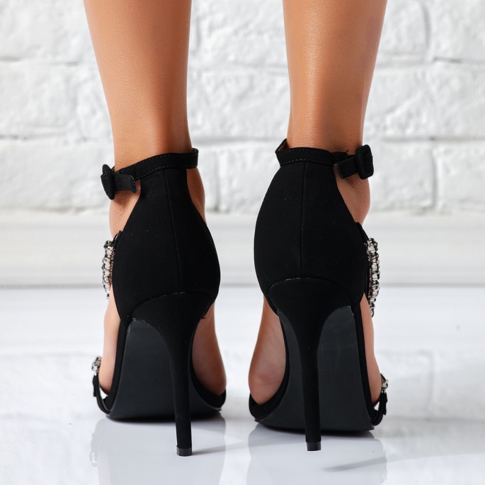 Sandale cu toc dama negre din piele ecologica Tessa #24691