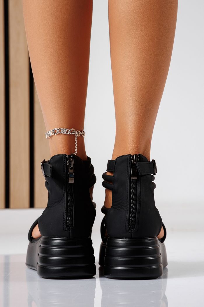 Sandale cu platforma dama negre din piele ecologica Teodora #24693