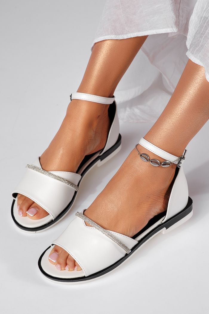 Sandale cu talpa joasa dama albe din piele ecologica Aimee #24706