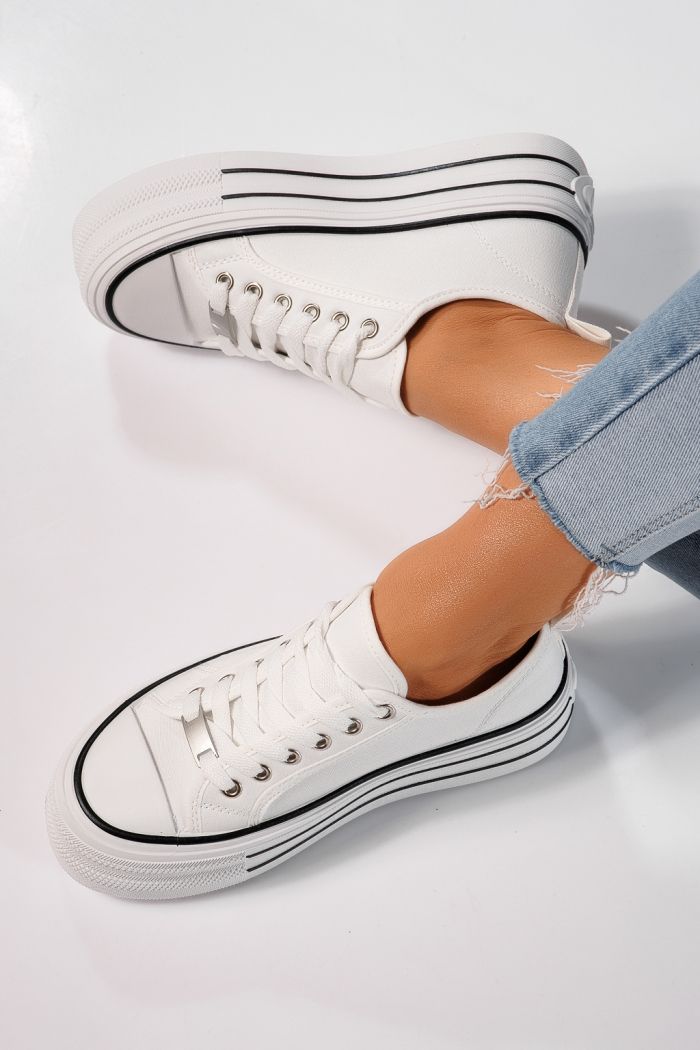 Adidasi dama albi din material textil Sophia #24728