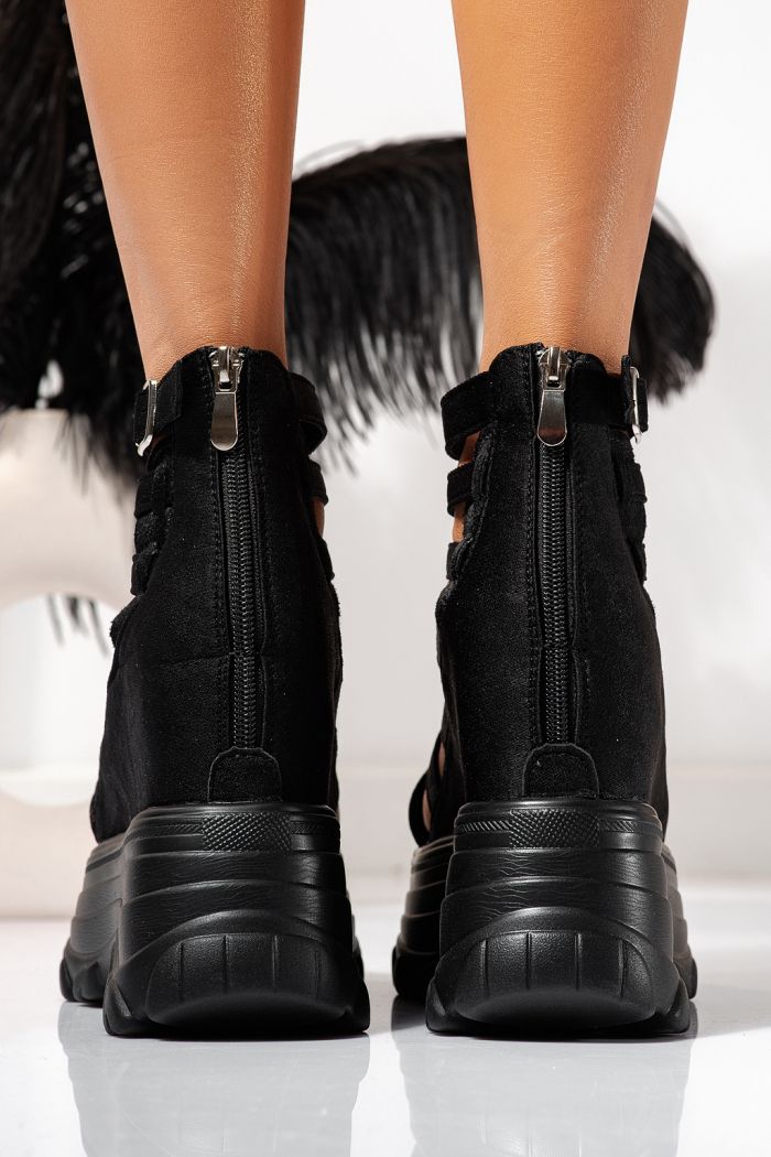 Sandale cu platforma dama negre din material textil Selina #24732