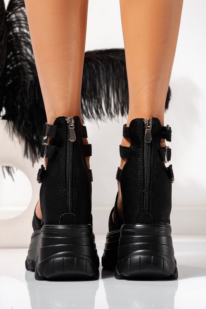 Sandale cu platforma dama negre din material textil Jeremi #24733