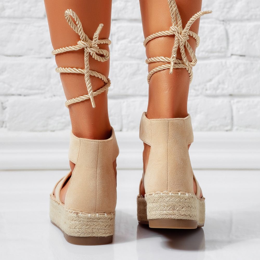 Sandale cu platforma dama bej din piele ecologica intoarsa Miha #24787