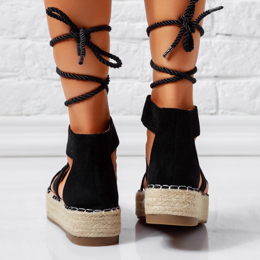 Sandale cu platforma dama negre din piele ecologica intoarsa Miha #24788