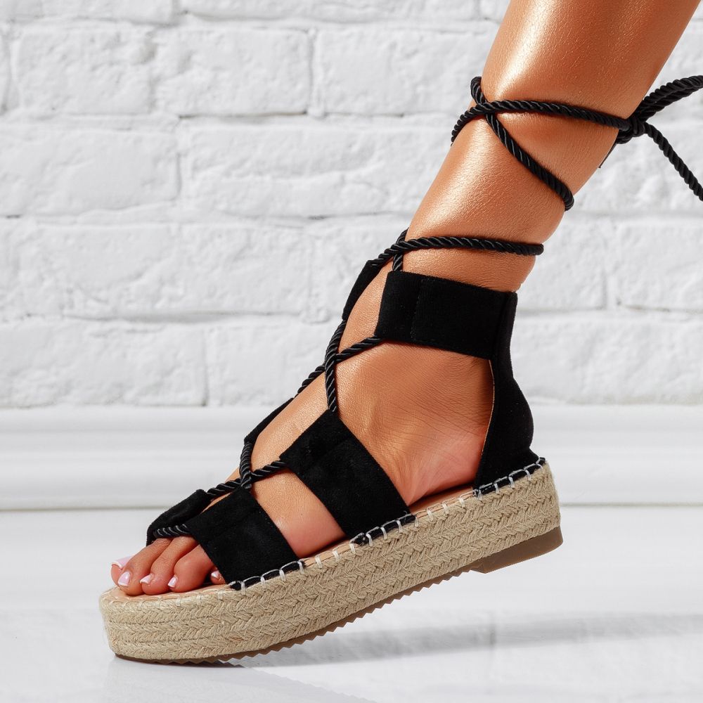 Sandale cu platforma dama negre din piele ecologica intoarsa Miha #24788