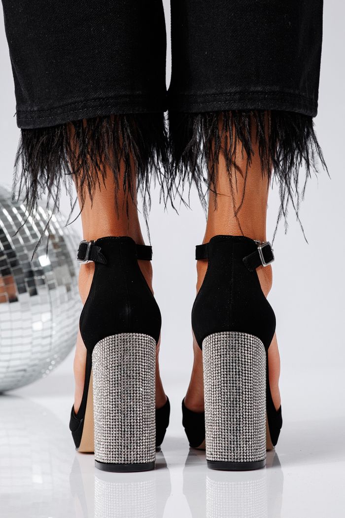 Sandale cu toc dama negre din piele ecologica Evelyn #24807