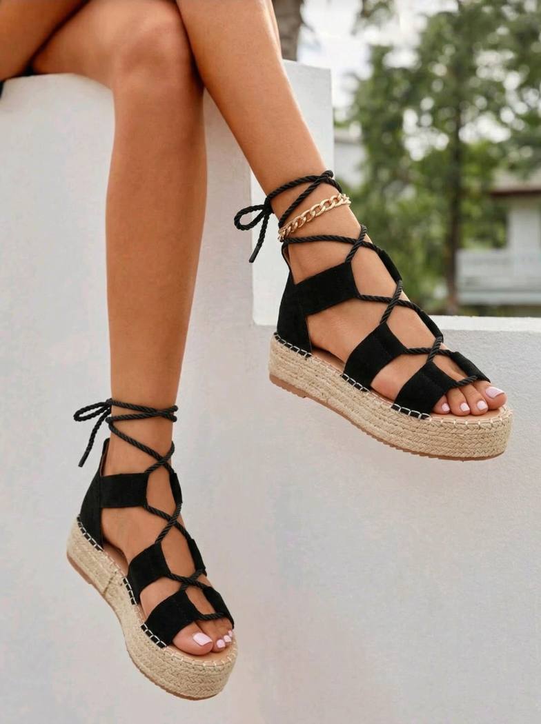 Sandale cu platforma dama negre din piele ecologica intoarsa Miha #24788