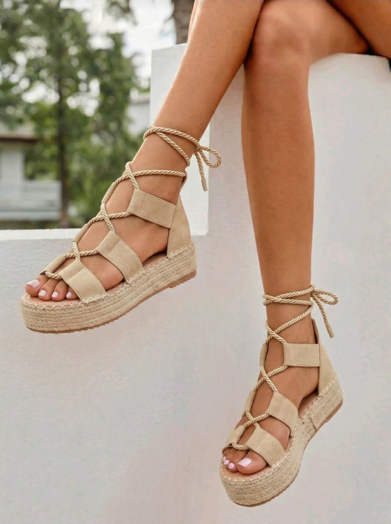 Sandale cu platforma dama bej din piele ecologica intoarsa Miha #24787