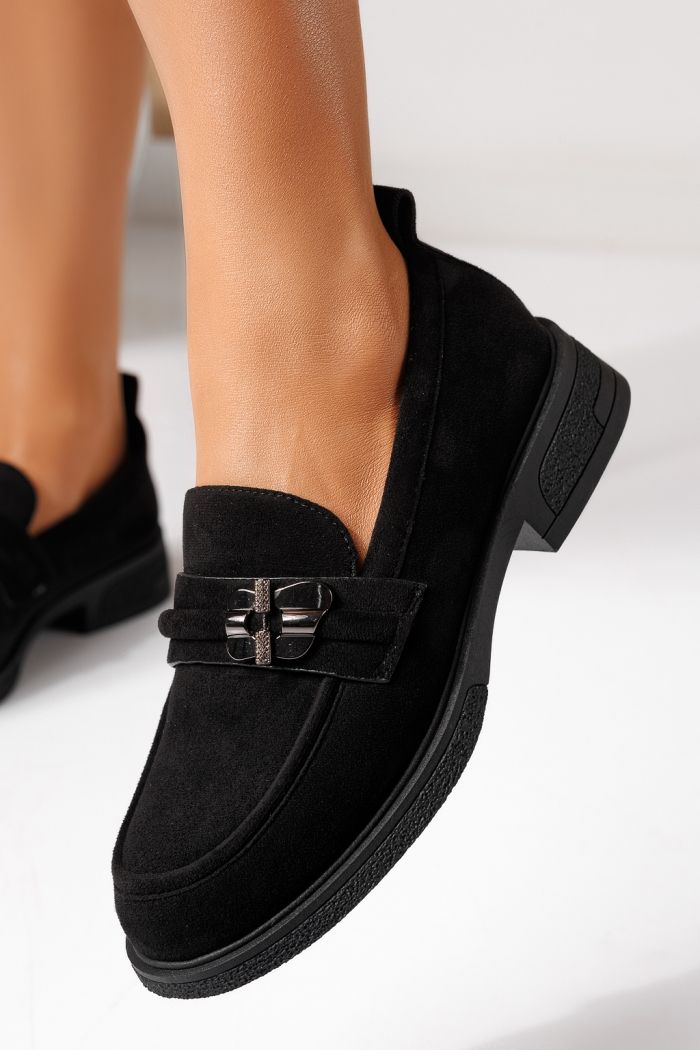 Pantofi casual dama negri din piele ecologica intoarsa Calista #24895