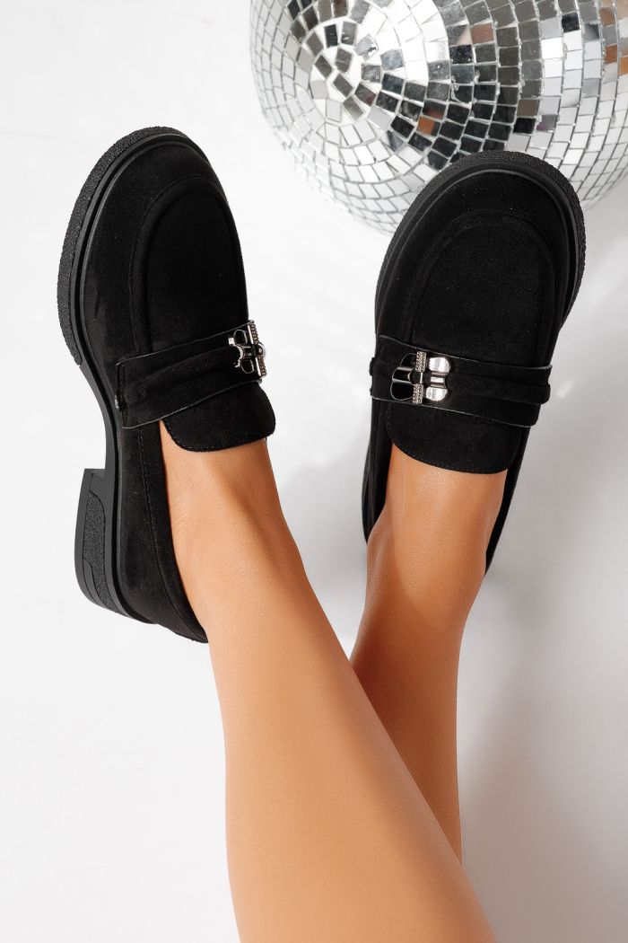 Pantofi casual dama negri din piele ecologica intoarsa Calista #24895