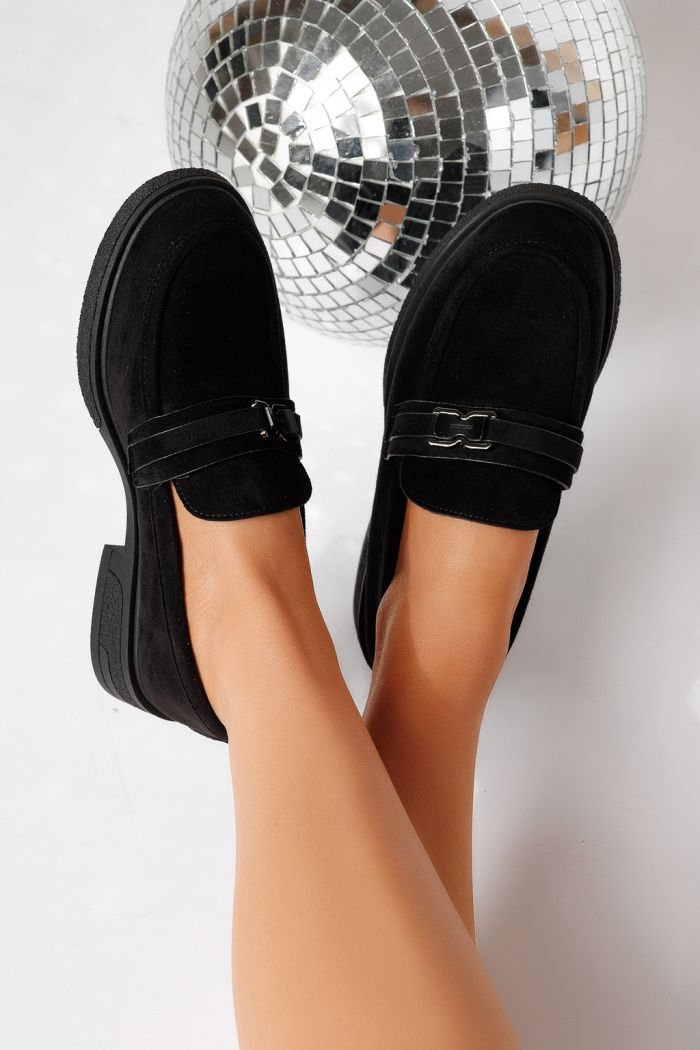 Pantofi casual dama negri din piele ecologica intoarsa Cassia #24903