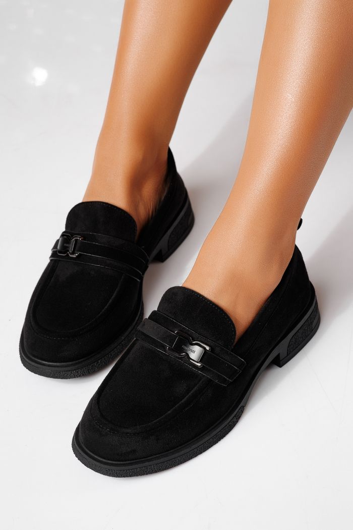 Pantofi casual dama negri din piele ecologica intoarsa Cassia #24903