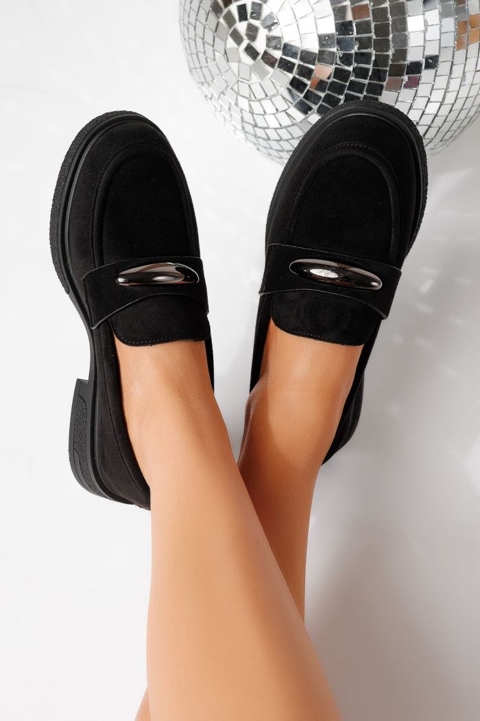 Pantofi casual dama negri din piele ecologica intoarsa Chiara #24908