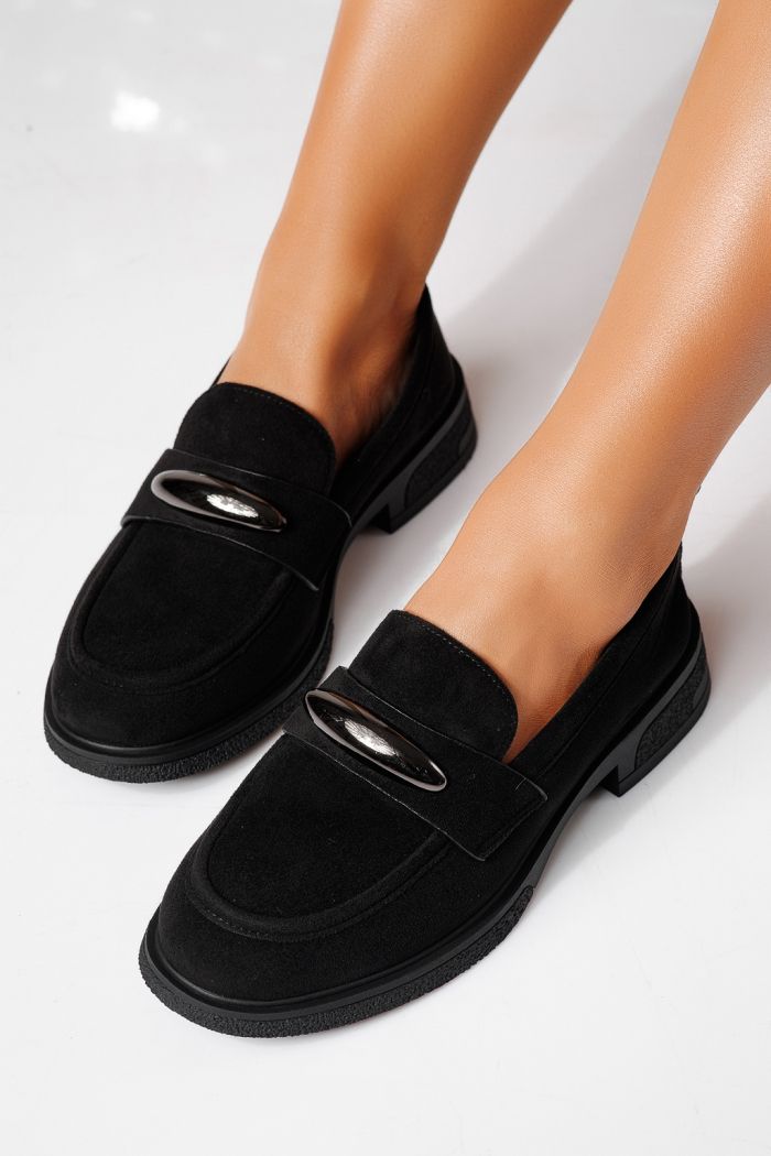 Pantofi casual dama negri din piele ecologica intoarsa Chiara #24908