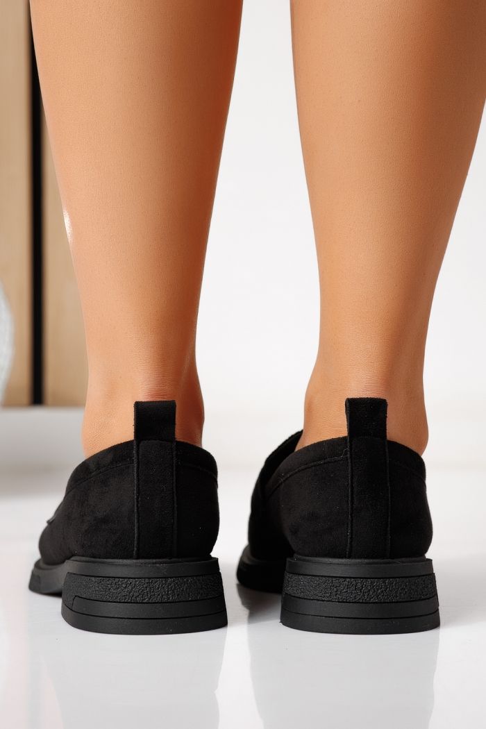 Pantofi casual dama negri din piele ecologica intoarsa Chiara #24908