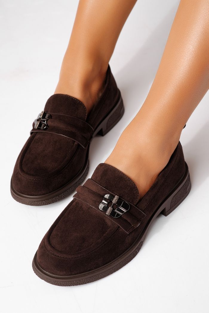 Pantofi casual dama maro din piele ecologica intoarsa Calista #24899