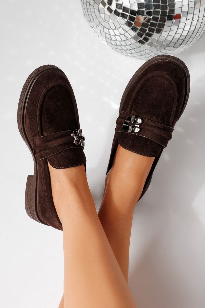 Pantofi casual dama maro din piele ecologica intoarsa Calista #24899