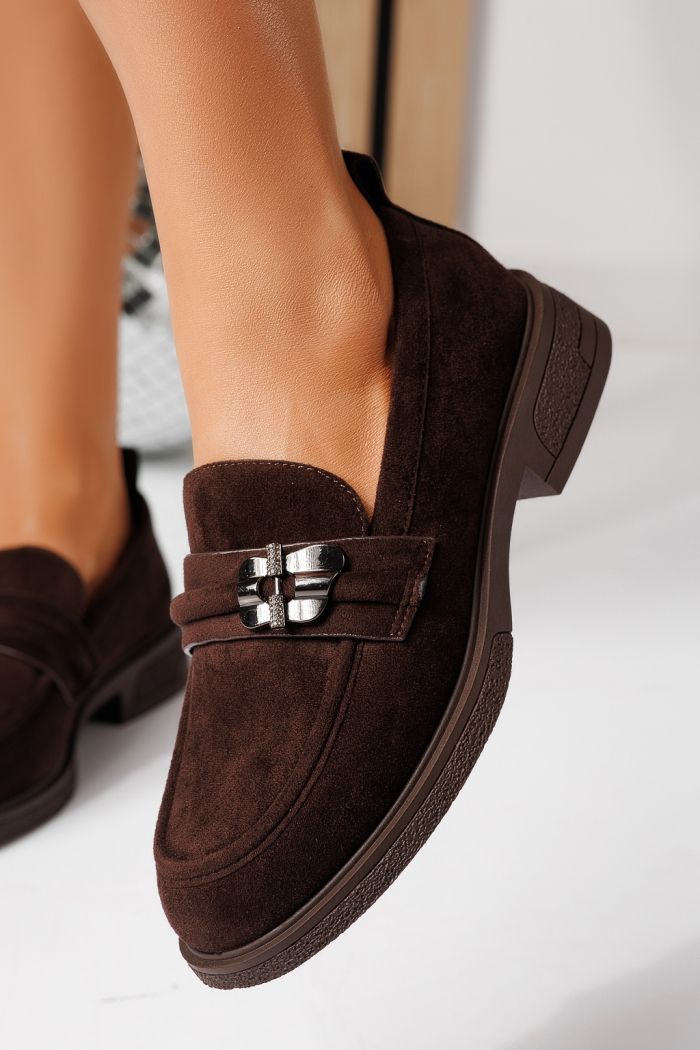 Pantofi casual dama maro din piele ecologica intoarsa Calista #24899