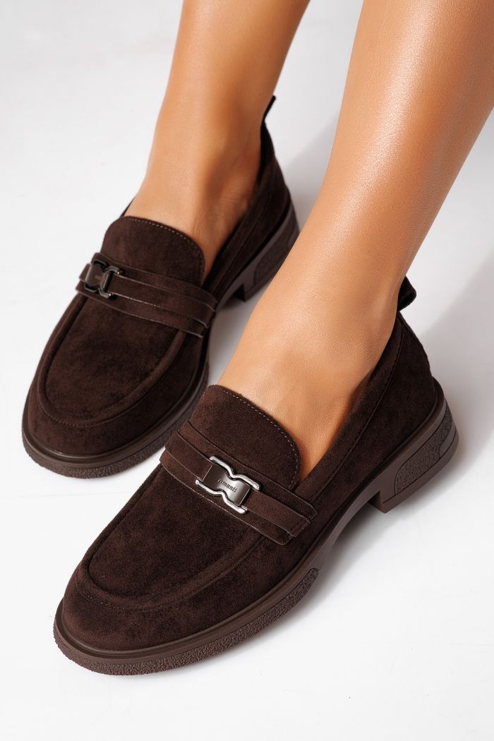 Pantofi casual dama maro din piele ecologica intoarsa Cassia #24900