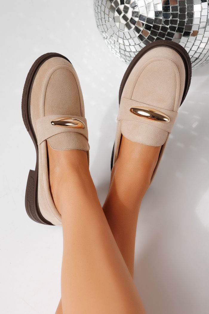 Pantofi casual dama bej din piele ecologica intoarsa Chiara #24904