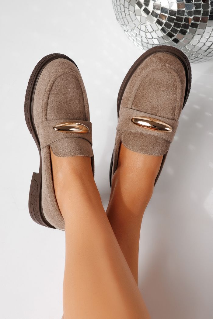 Pantofi casual dama khaki din piele ecologica intoarsa Chiara #24905