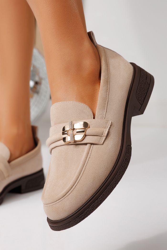 Pantofi casual dama bej din piele ecologica intoarsa Calista #24898