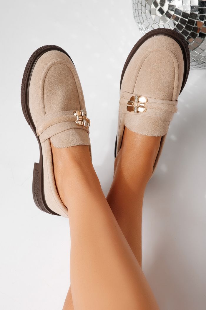 Pantofi casual dama bej din piele ecologica intoarsa Calista #24898