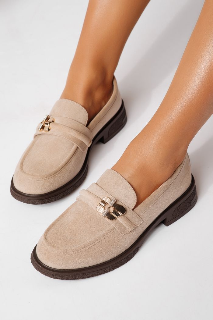 Pantofi casual dama bej din piele ecologica intoarsa Calista #24898