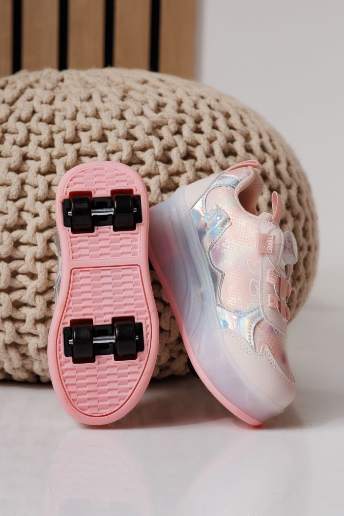 Adidasi cu role roz din material textil Helys3 #24869