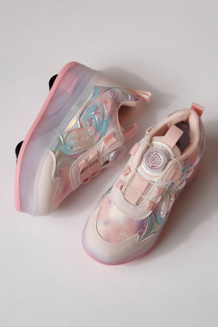 Adidasi cu role roz din material textil Helys3 #24869