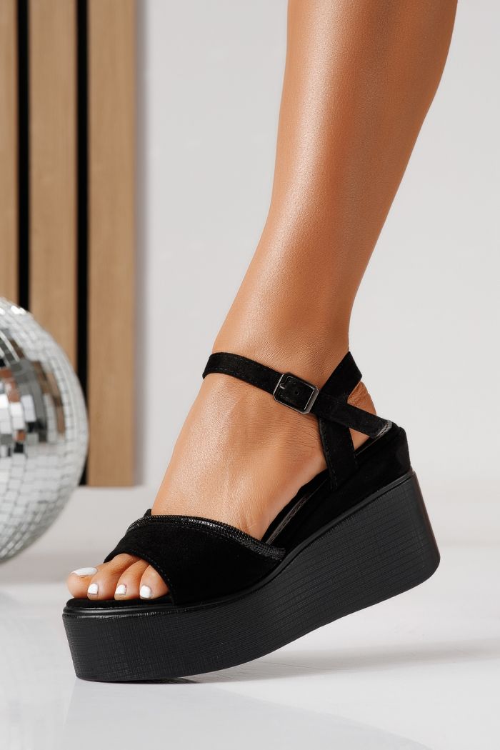 Sandale cu platforma dama negre din piele ecologica intoarsa Carisa #24865