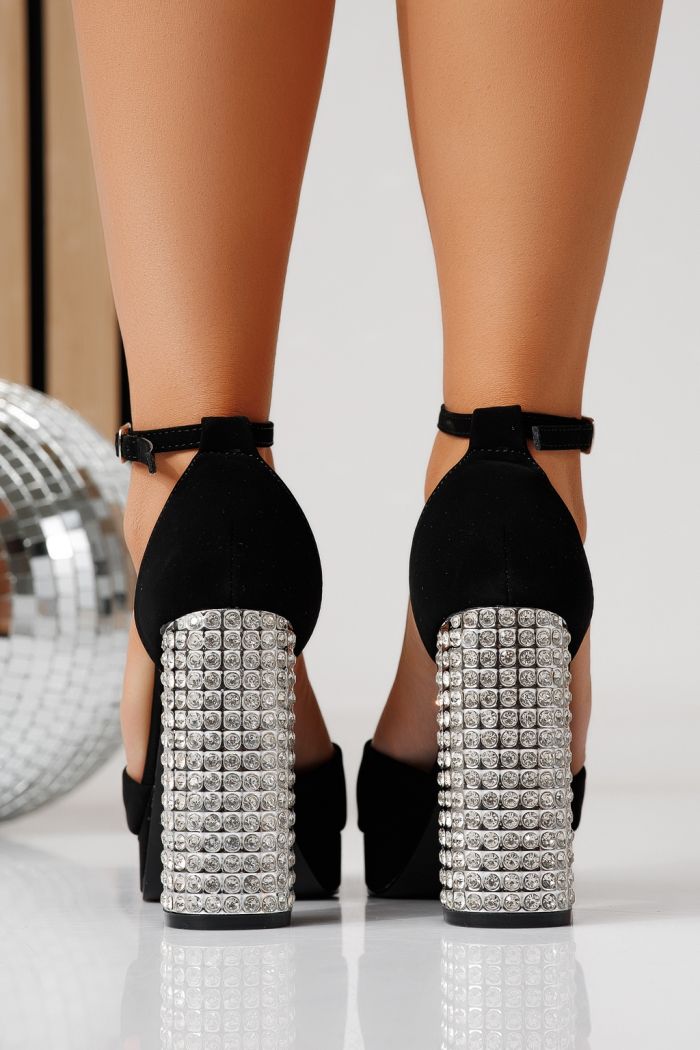 Sandale cu toc dama negre din piele ecologica Talisa #24857