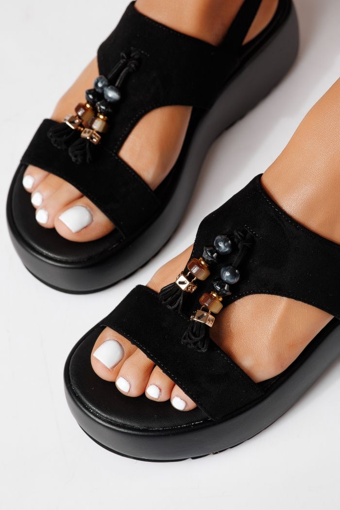 Sandale cu platforma dama negre din piele ecologica intoarsa Enisa #24761