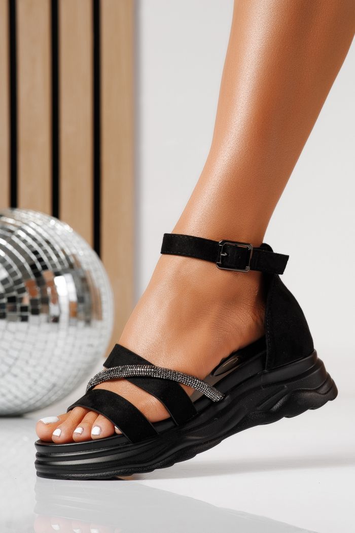 Sandale cu platforma dama negre din piele ecologica Xandria #24718