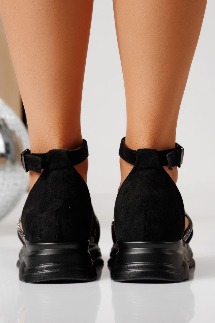 Sandale cu platforma dama negre din piele ecologica Xandria #24718