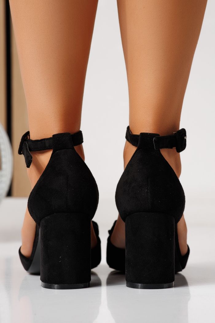 Sandale cu toc dama negre din piele ecologica intoarsa Nivara #24813