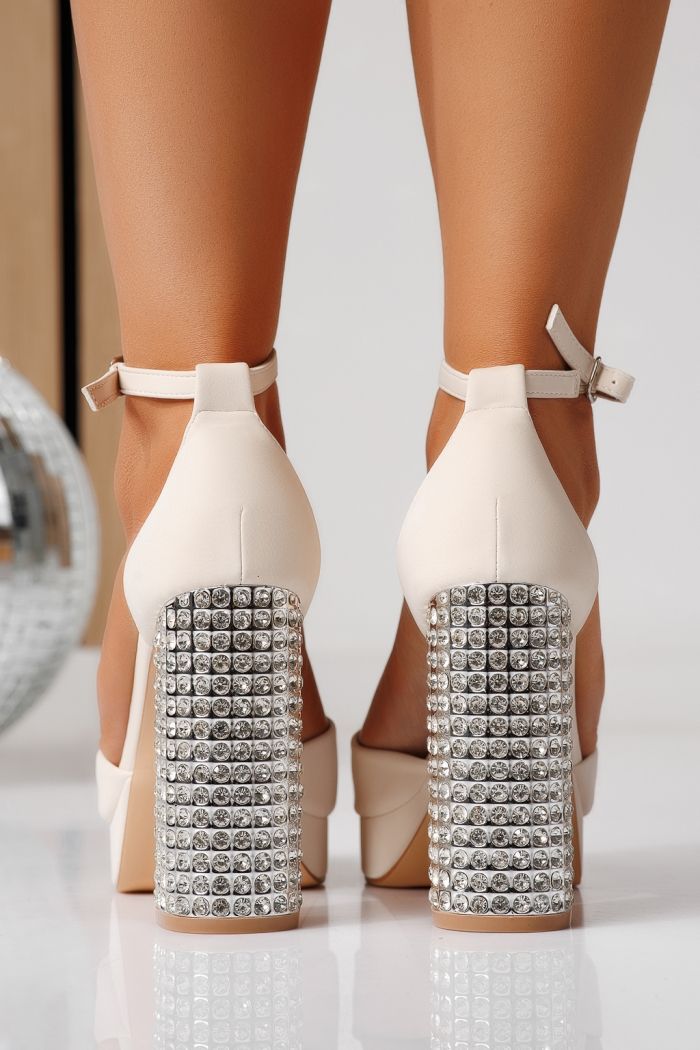 Sandale cu toc dama bej din piele ecologica Talisa #24856