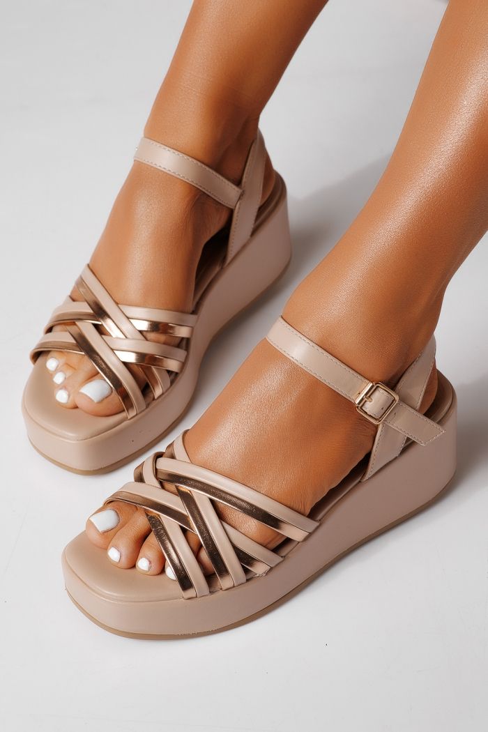 Sandale cu platforma dama bej din piele ecologica Anora #24745