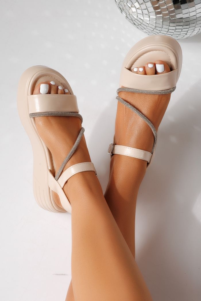 Sandale cu platforma dama bej din piele ecologica Calyra #24703