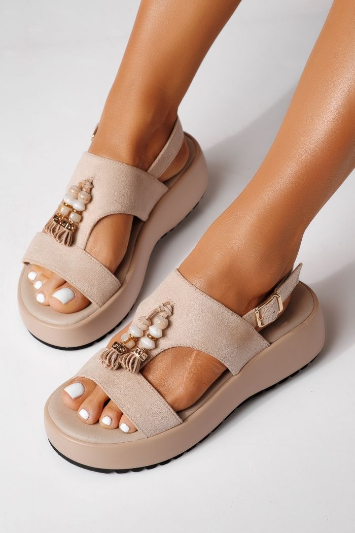 Sandale cu platforma dama bej din piele ecologica intoarsa Enisa #24762