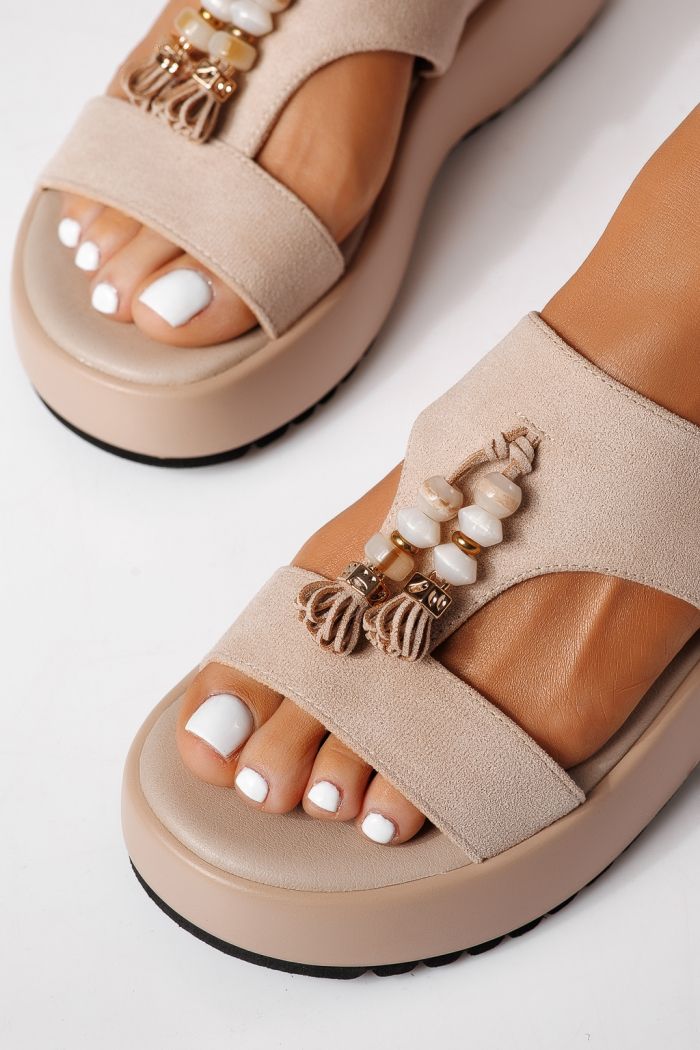 Sandale cu platforma dama bej din piele ecologica intoarsa Enisa #24762