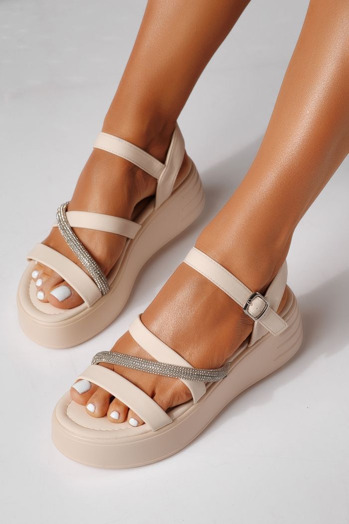 Sandale cu platforma dama bej din piele ecologica Seris #24714
