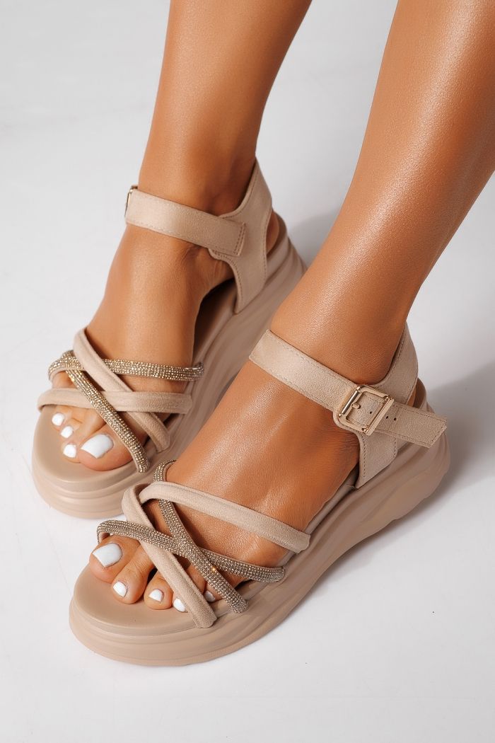 Sandale cu platforma dama bej din piele ecologica intoarsa Eline #24756