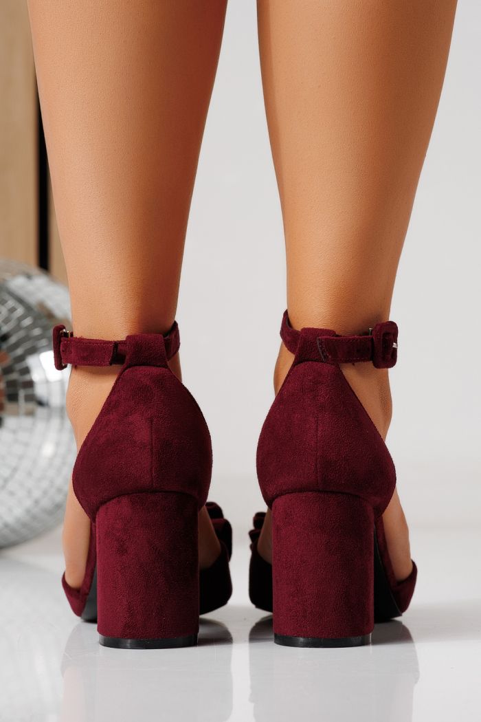 Sandale cu toc dama bordo din piele ecologica intoarsa Nivara #24811