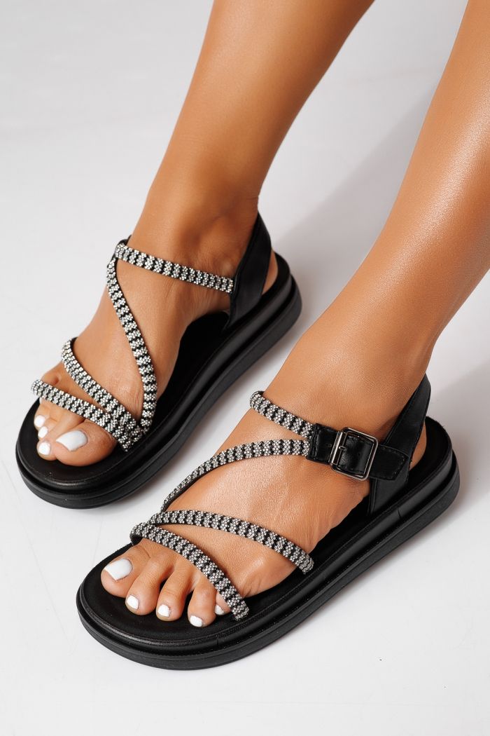 Sandale cu talpa joasa dama negre din piele ecologica Noemi #24933