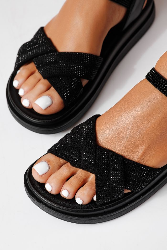 Sandale cu talpa joasa dama negre din piele ecologica Aida #24936