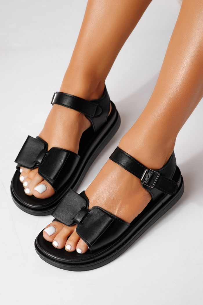 Sandale cu talpa joasa dama negre din piele ecologica Indira #24929